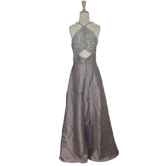Speechless Juniors Mauve Lavender Silver Crochet Lace Back Satin Gown Dress 11 - Picture 8 of 9